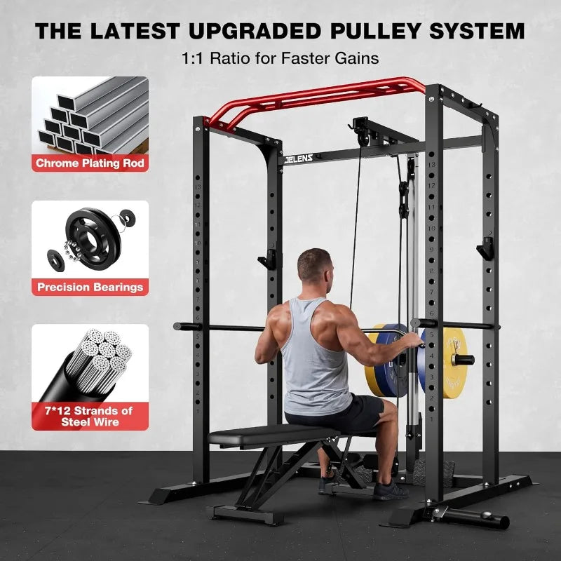 Jelens S11 Power Cage 2000LB Power Rack With Lat Pulldown