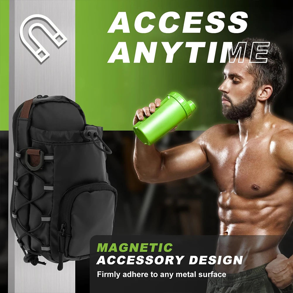 Magnetic Gym Chest Pouch With Water Bottle Holder For Travel