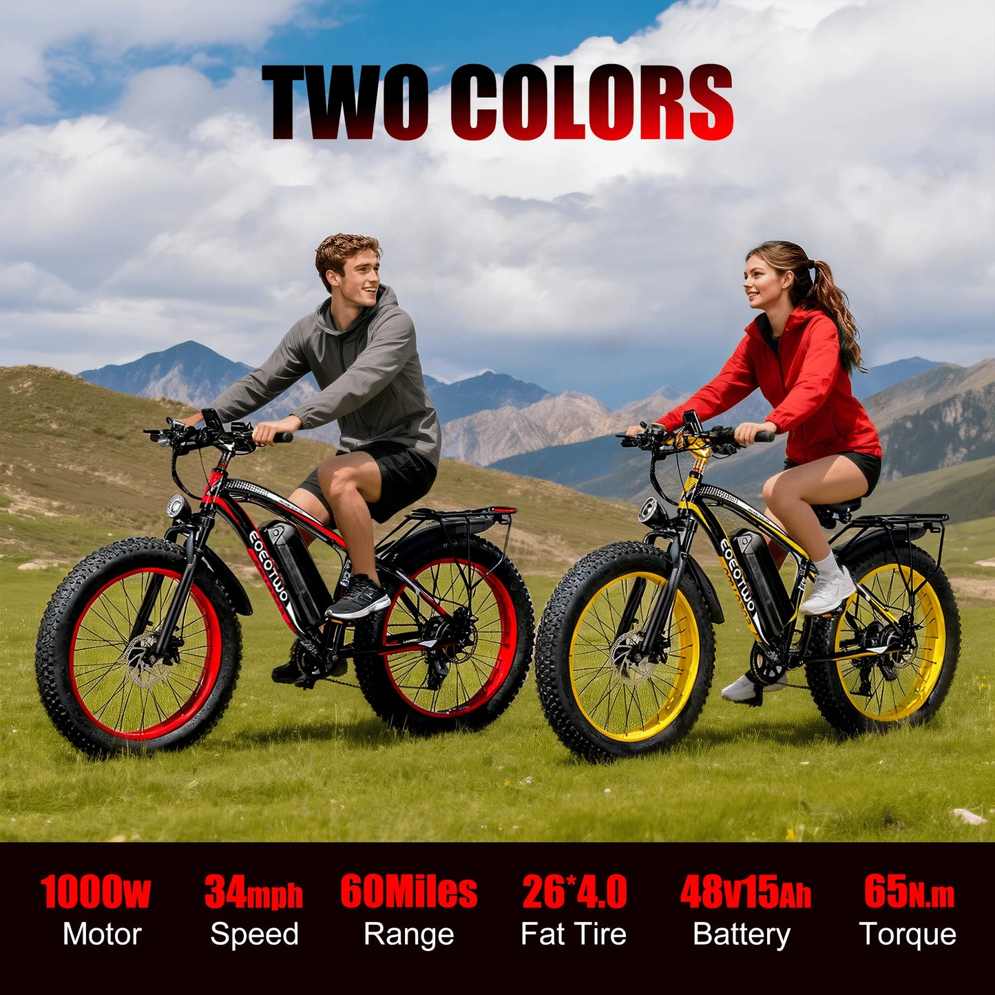EOEOTWO 1500W Electric Bike 34MPH High Speed Mountain Bicycle
