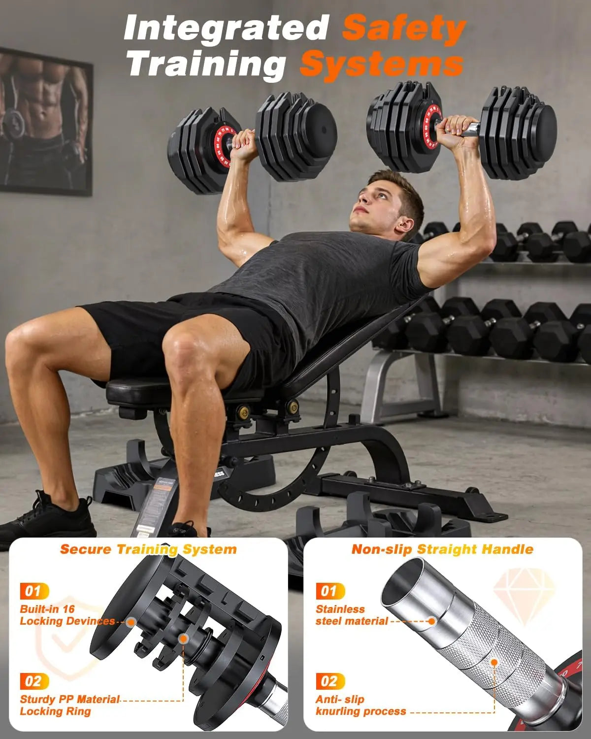 Adjustable Dumbbells Set With Foldable Workout Bench For Home Gym