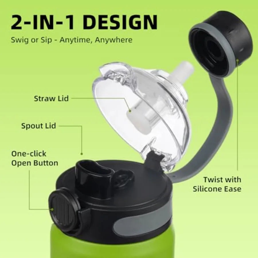 Insulated Stainless Steel Water Bottle With Straw Lid And Handle BPA Free