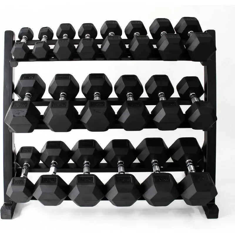 Rubber Hex Dumbbells With Rack 350 550 Lbs Home Gym