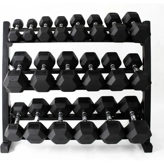 Rubber Hex Dumbbells With Rack 350 550 Lbs Home Gym