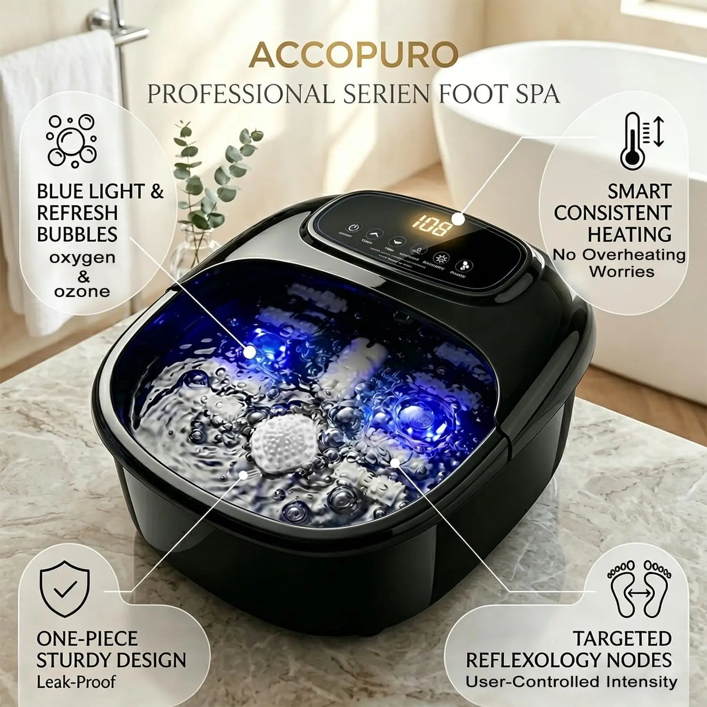 Foot Spa Bath Massager With Ozone UV Heat Bubbles And Rollers