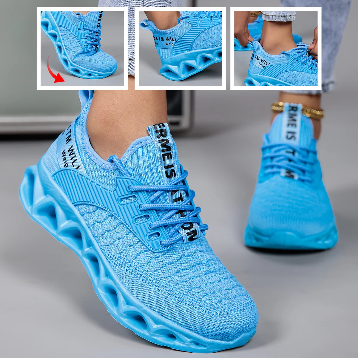 Unisex Letter Print Knit Running Shoes With Non Slip Sole