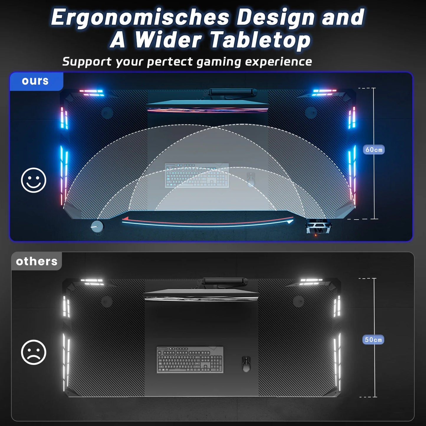 FRODROVIA Gaming Desk With LED Lights And Carbon Fibre Surface