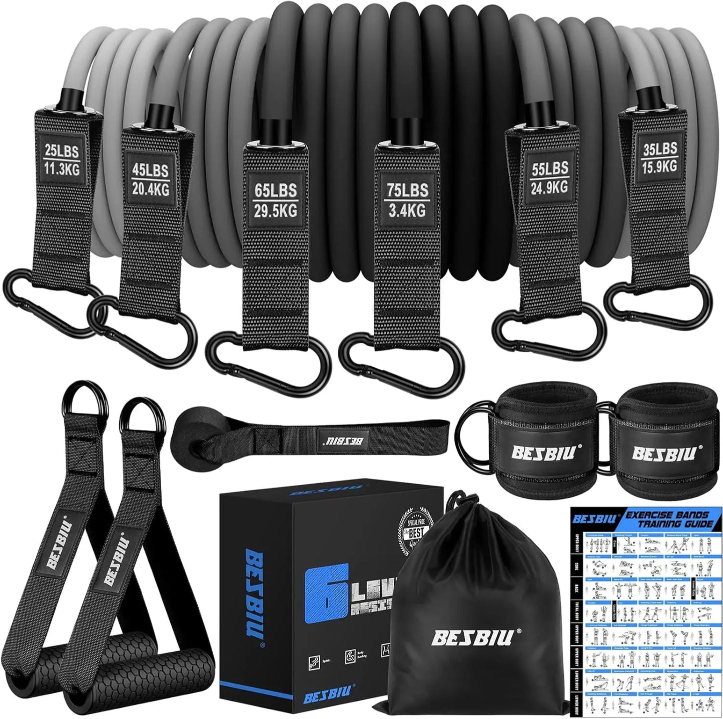 Heavy Duty Resistance Band Set With Handles And Ankle Straps