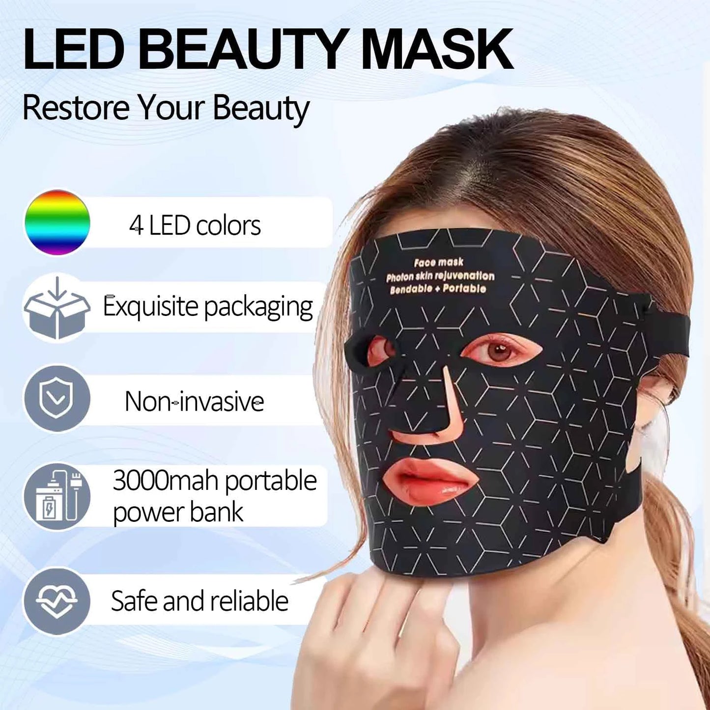 Portable Led Light Therapy Face Mask With 4 Modes For Skin Rejuvenation