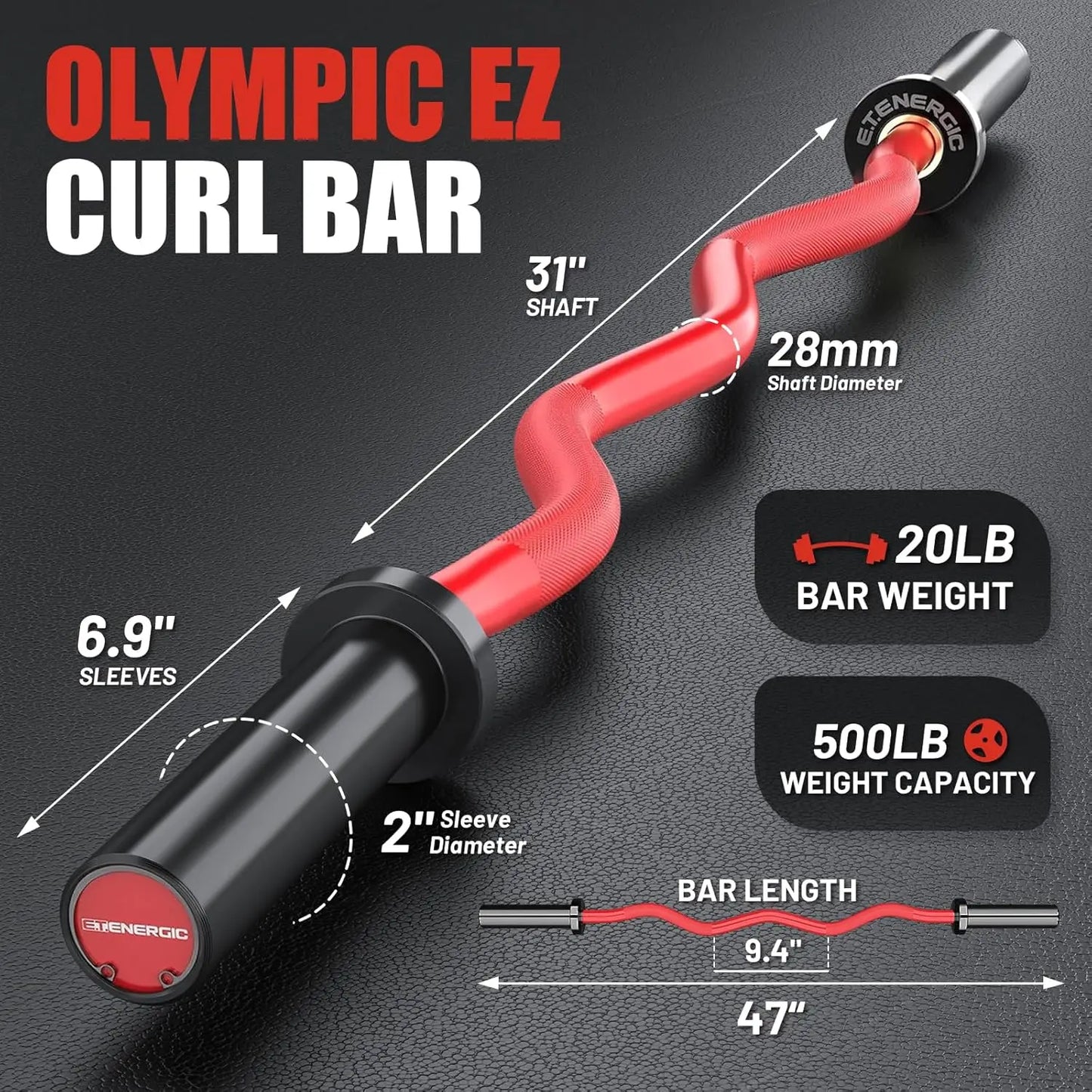 EZ Curl Barbell 500 Lb Capacity Steel For Home Gym
