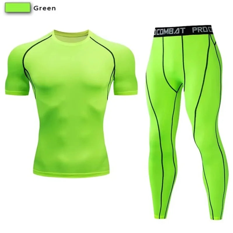 Men Compression Sportswear 2 Piece Tracksuit Set Elastic Training