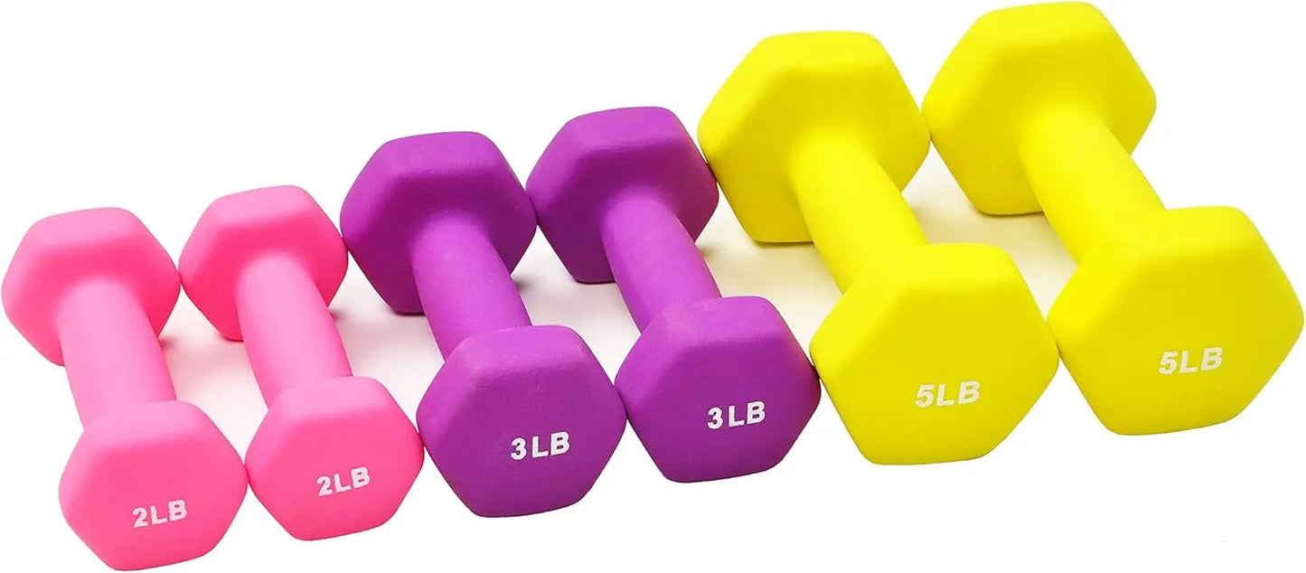 Six-Piece Neoprene Dumbbell Set With Stand For Home Workouts