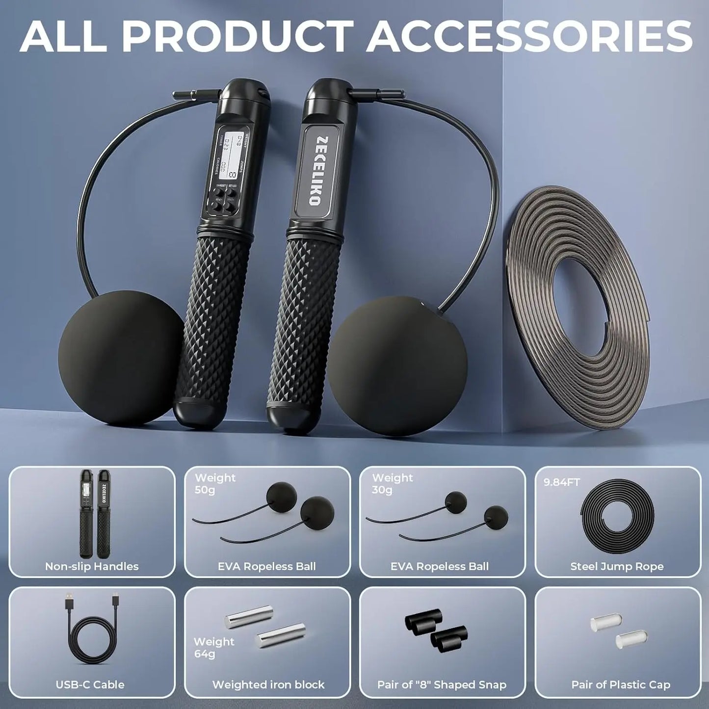 Smart LED Jump Rope With Counter Adjustable Steel Wire For Home Gym HIIT
