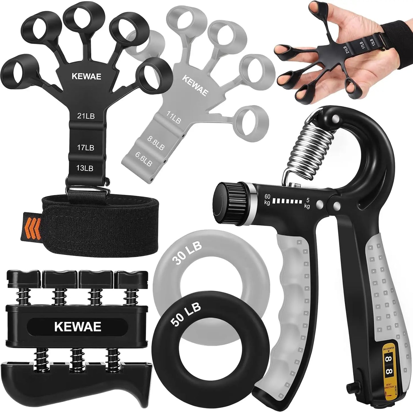 Hand Grip Strengthener Kit With Finger Exerciser For Forearm