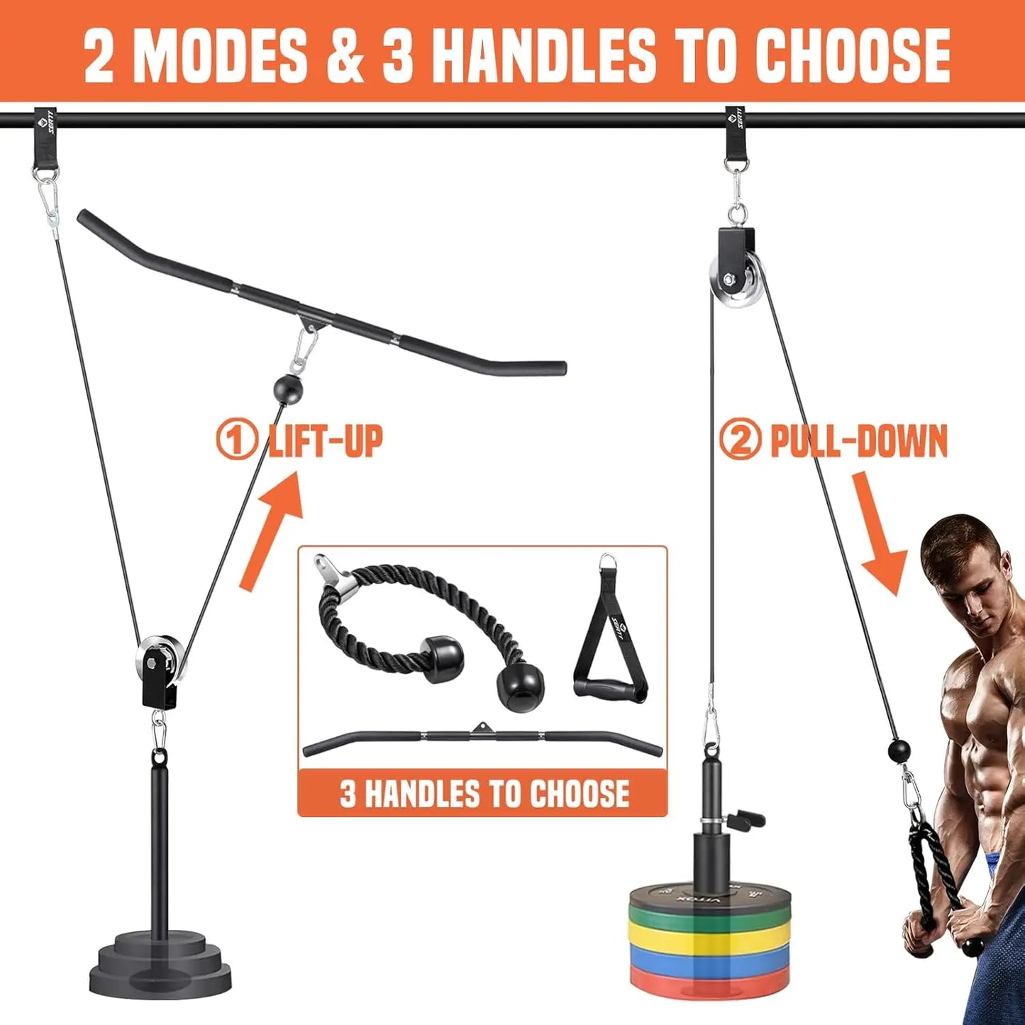 Cable Pulley System For Home Gym With Lat Bar And Loading Pin