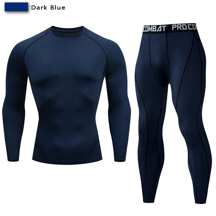 Men Compression Sportswear 2 Piece Tracksuit Set Elastic Training