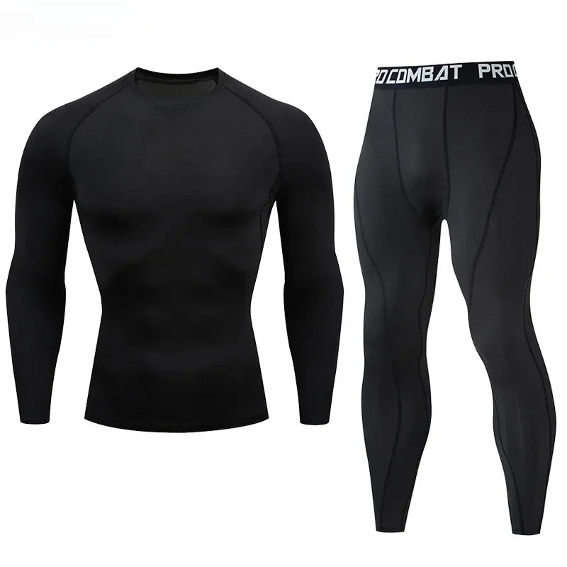 Men Compression Sportswear 2 Piece Tracksuit Set Elastic Training