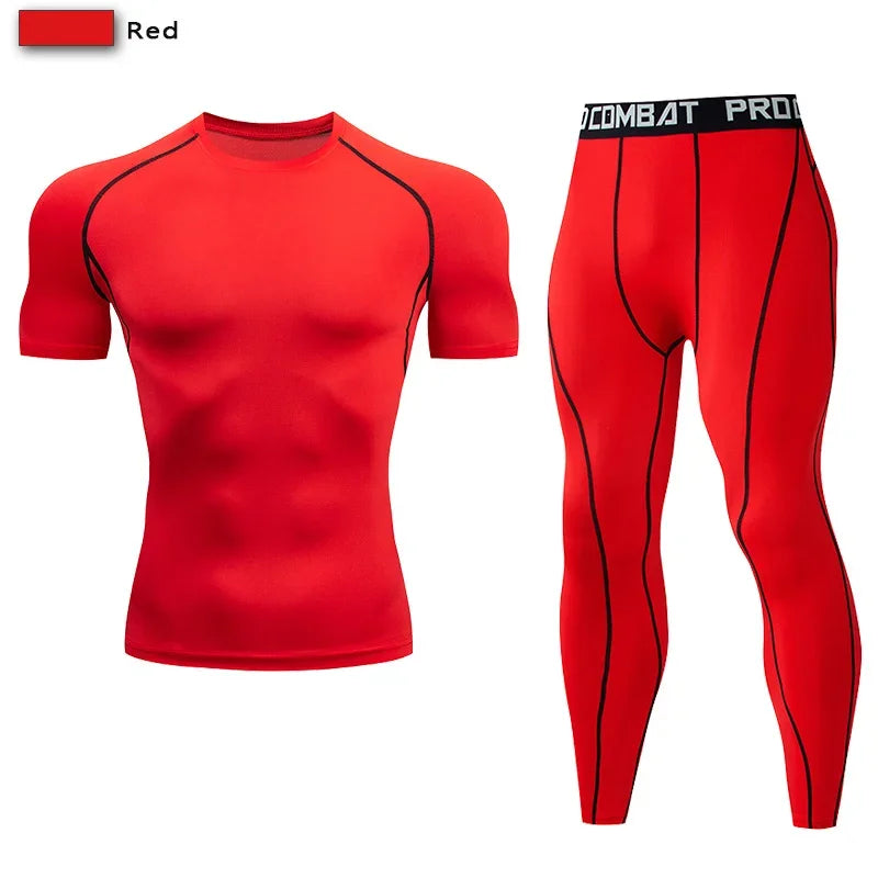 Men Compression Sportswear 2 Piece Tracksuit Set Elastic Training