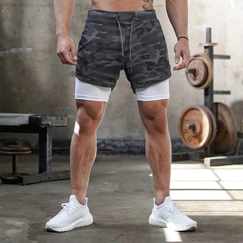 Camo Running Shorts TwoInOne Quick Dry Workout Gym Fitness