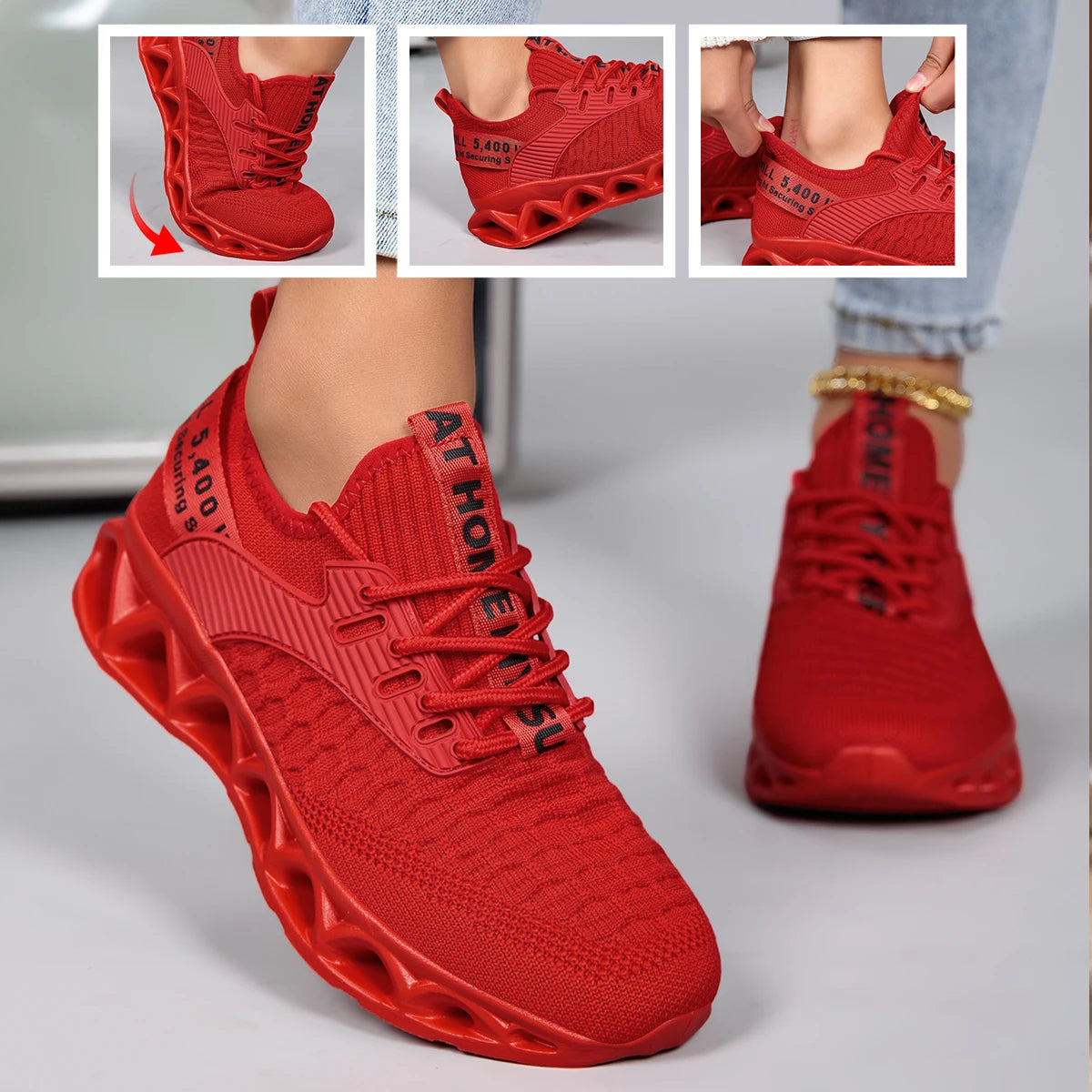 Unisex Letter Print Knit Running Shoes With Non Slip Sole
