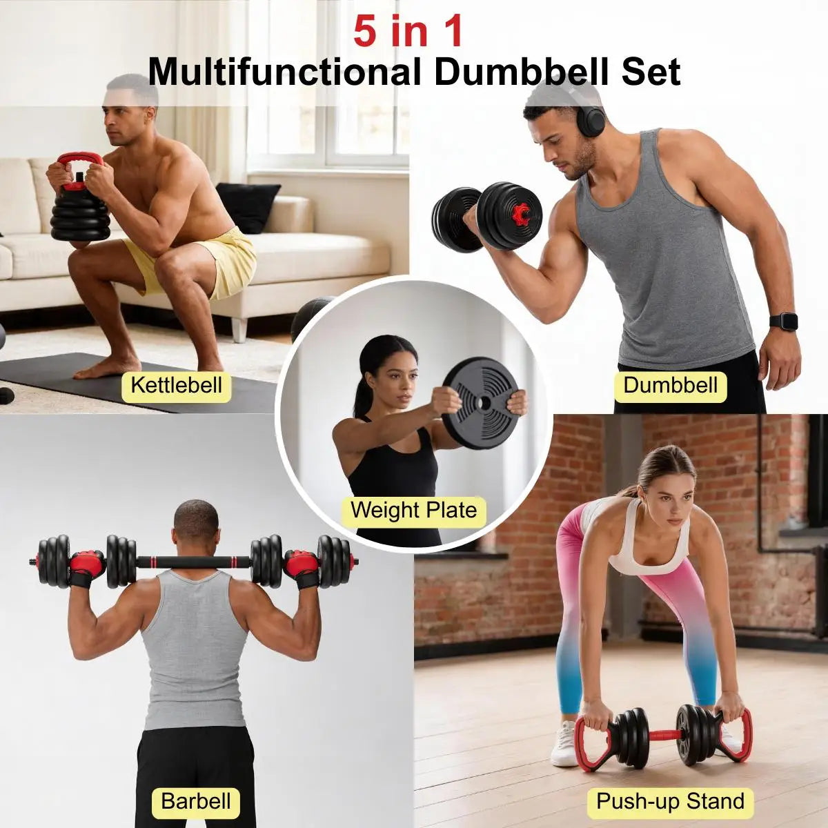 RELIFE 5-In-1 Adjustable Dumbbell Set For Home Gym Workouts