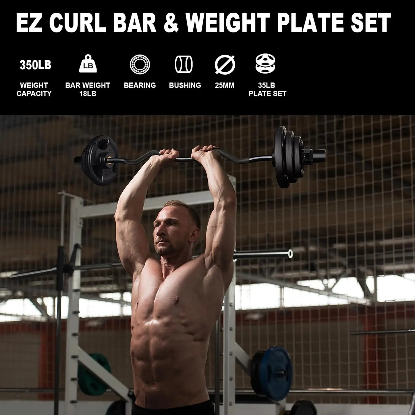 EZ Curl Bar Weight Set With Plates For Strength Training