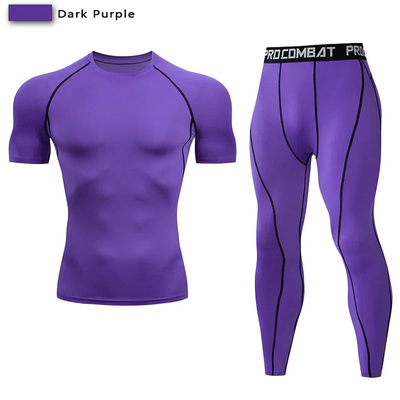 Men Compression Sportswear 2 Piece Tracksuit Set Elastic Training