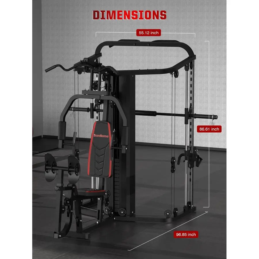 MBVM Smith Machine Home Gym With 138 Lb Weight Stack Leg Press Lat Station