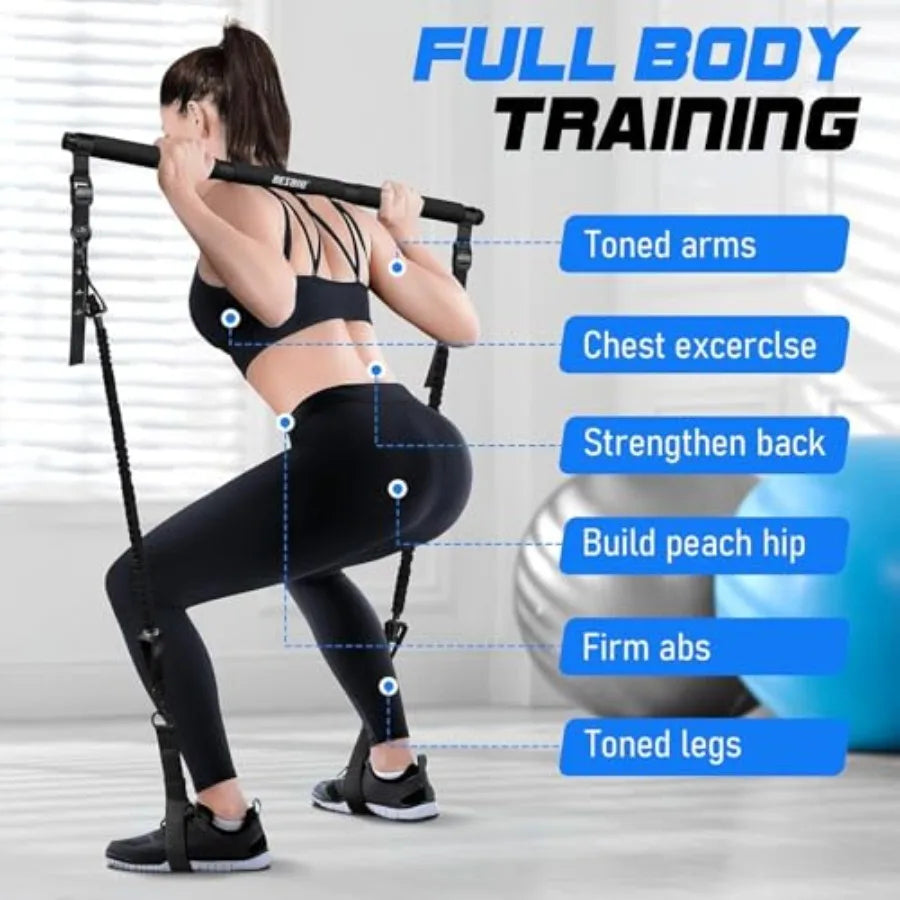 Pilates Bar Kit With Resistance Bands 210lbs Handles