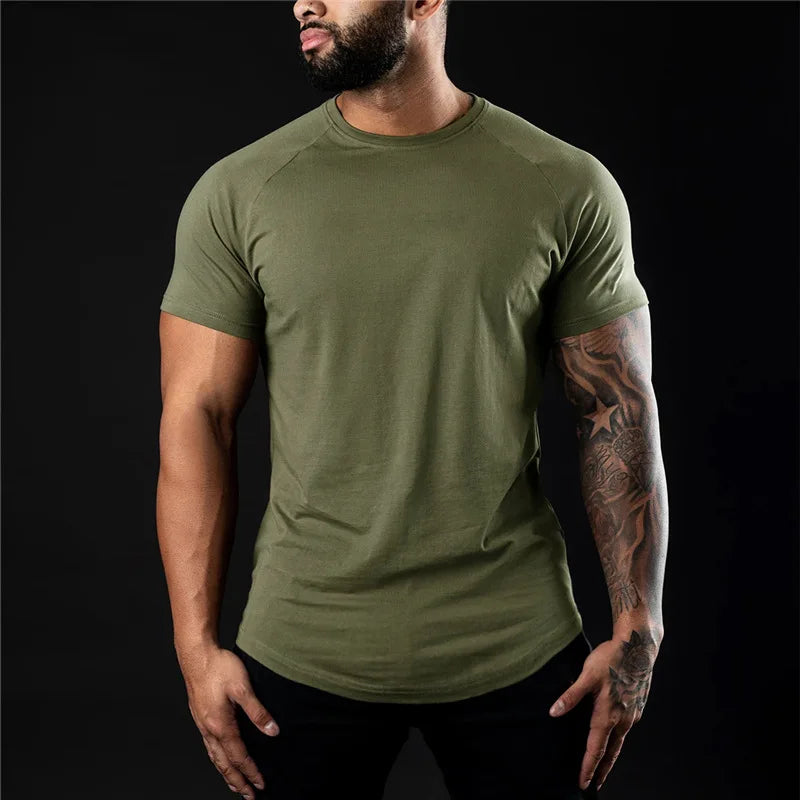 Plain Gym TShirt Men Cotton Short Sleeve Slim Fit Tee