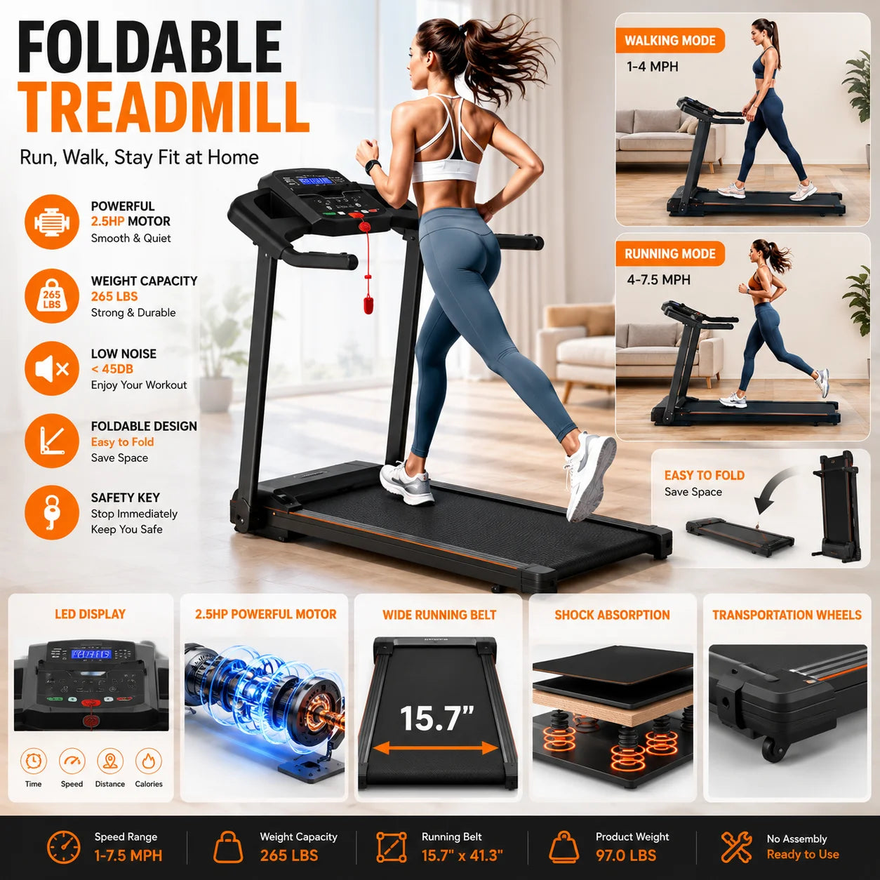 Electric Folding Treadmill For Home With App FITSHOW