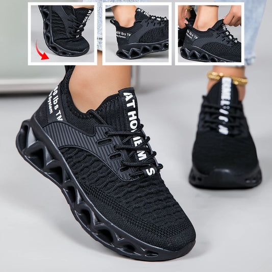 Unisex Letter Print Knit Running Shoes With Non Slip Sole