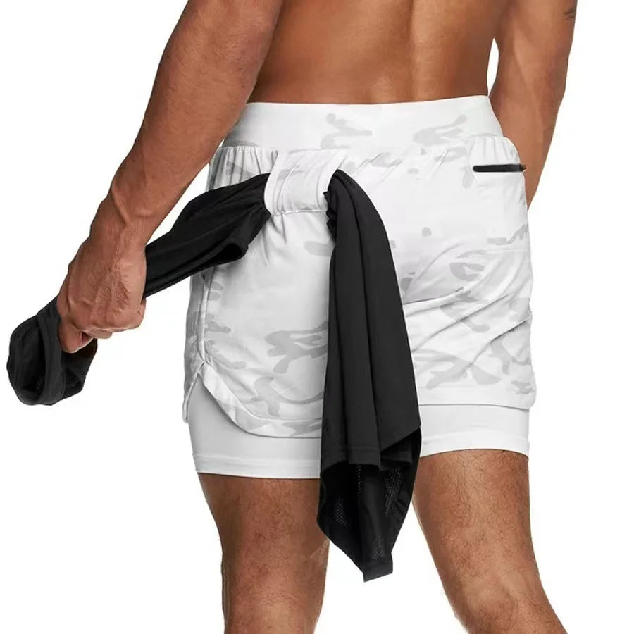 Camo Running Shorts TwoInOne Quick Dry Workout Gym Fitness