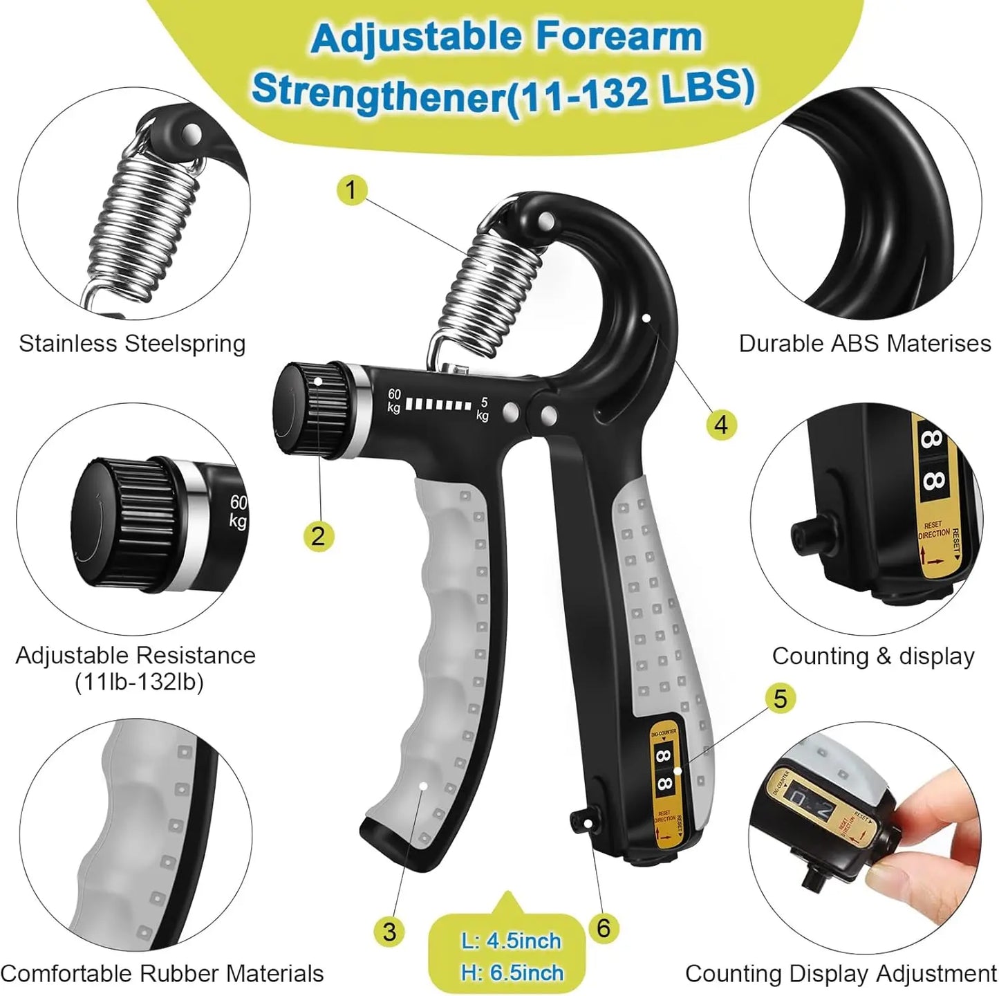 Hand Grip Strengthener Kit With Finger Exerciser For Forearm
