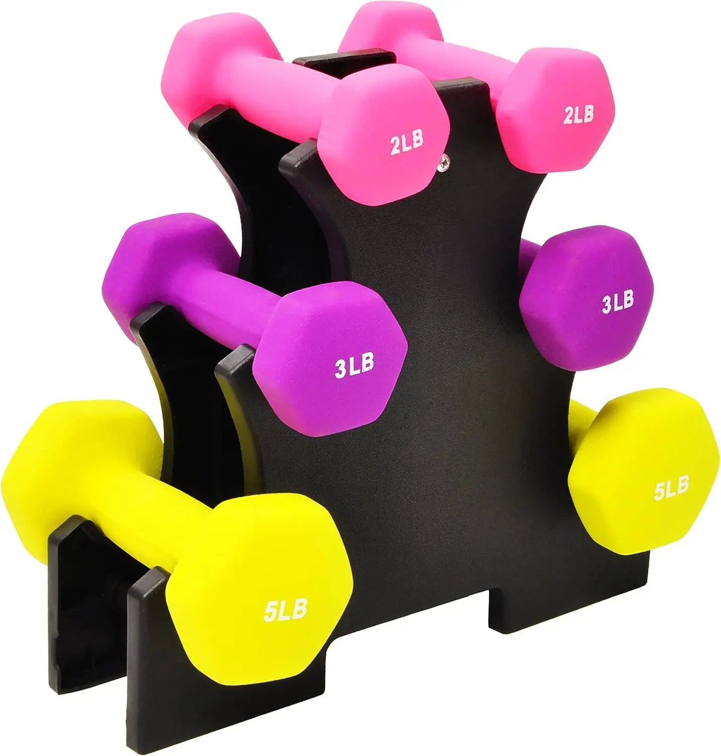 Six-Piece Neoprene Dumbbell Set With Stand For Home Workouts