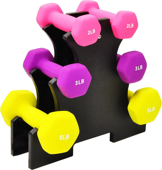 Six-Piece Neoprene Dumbbell Set With Stand For Home Workouts