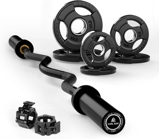 EZ Curl Bar Weight Set With Plates For Strength Training