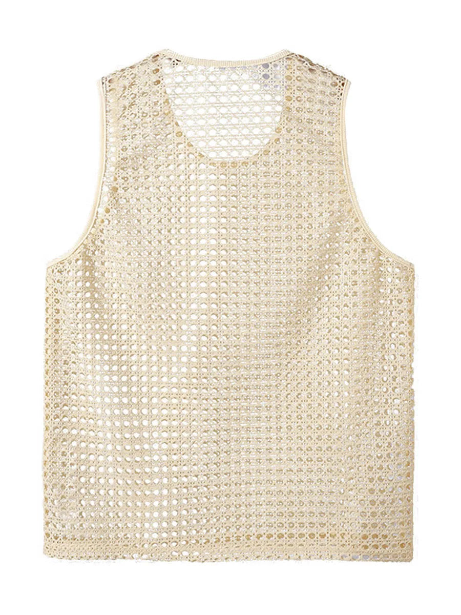 Men's Breathable Sleeveless Tank Top with Hollow Out Design
