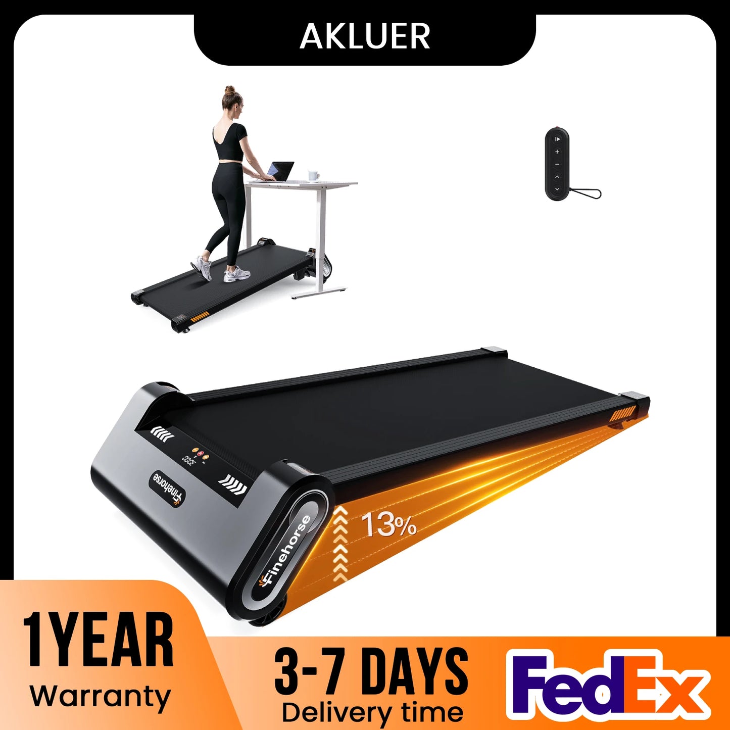AKLUER Under Desk Treadmill Auto Incline Walking Pad 2.5HP