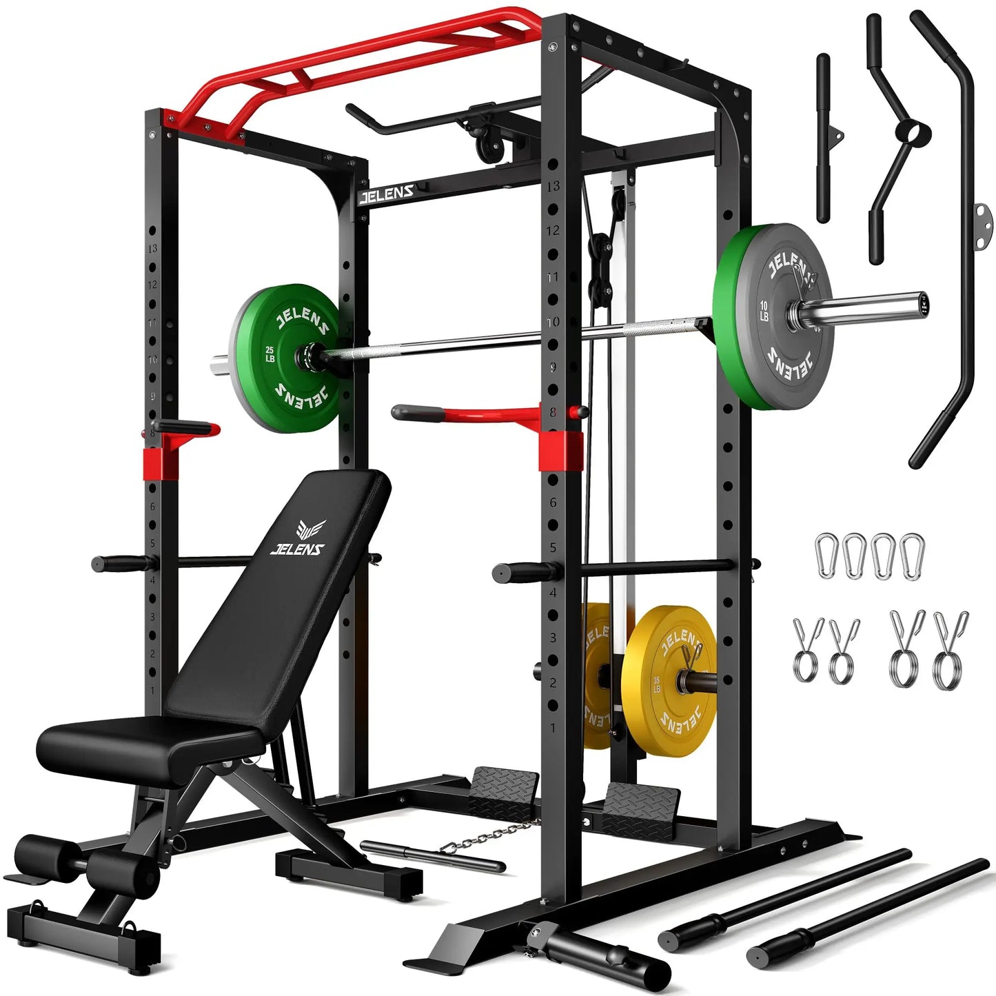 Jelens S11 Power Cage 2000LB Power Rack With Lat Pulldown