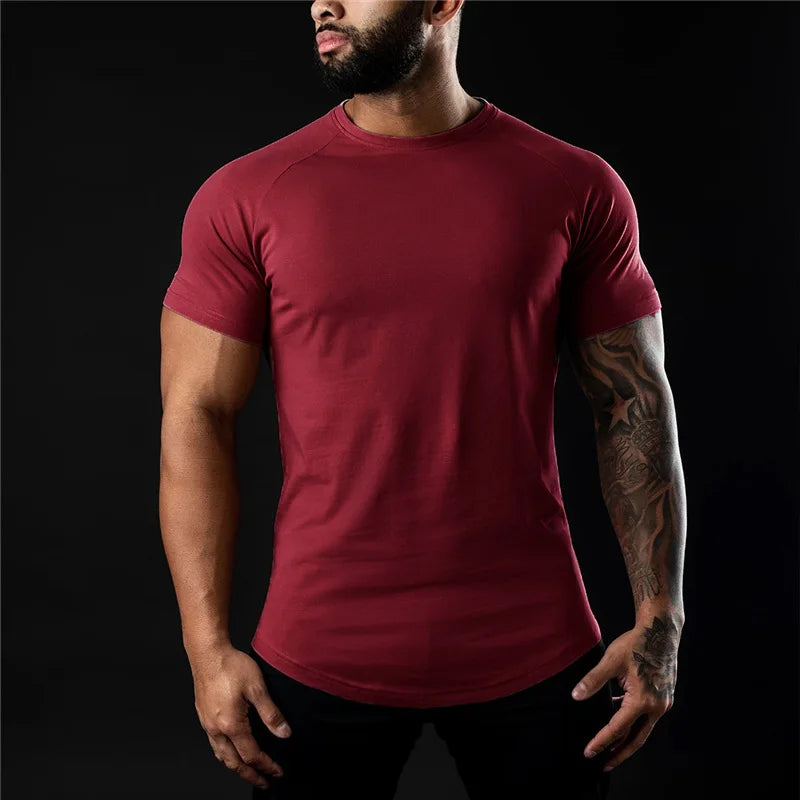 Plain Gym TShirt Men Cotton Short Sleeve Slim Fit Tee