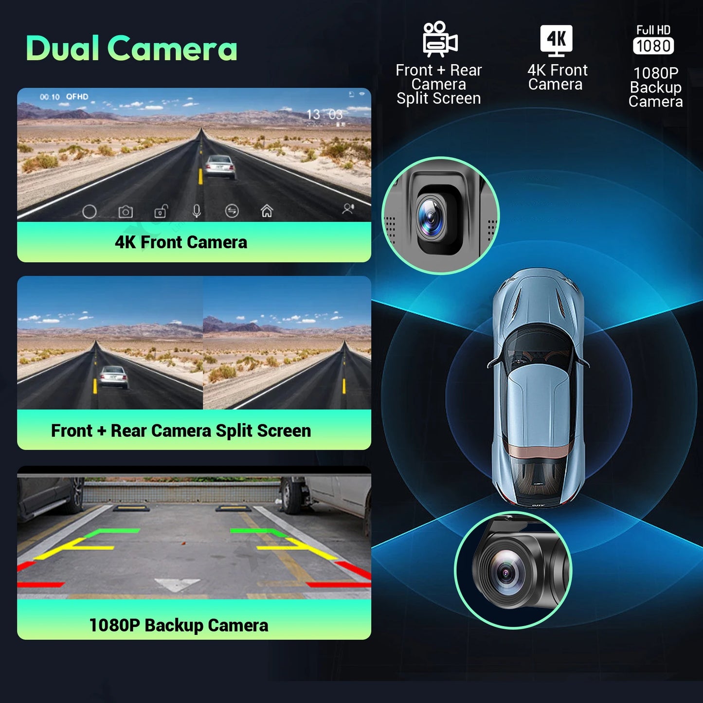 ESSGOO 4K Dual Lens Dash Cam With Touchscreen CarPlay