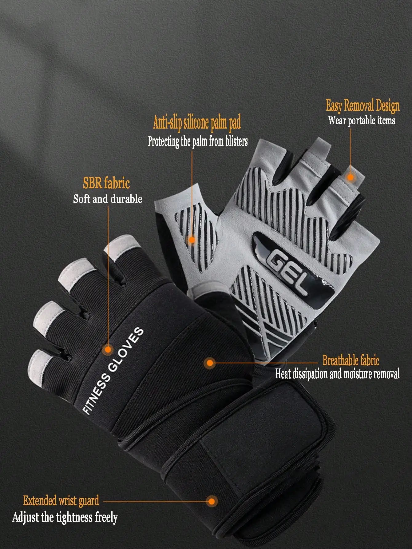 Unisex Fitness Gloves With Wrist Support Half Finger Anti Slip