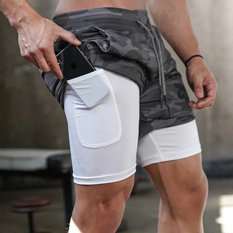 Camo Running Shorts TwoInOne Quick Dry Workout Gym Fitness